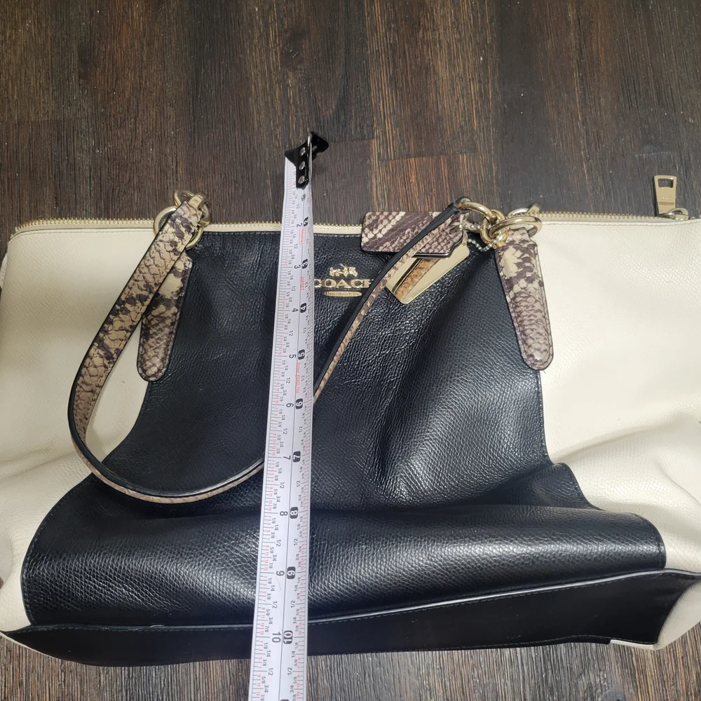 Coach Black and Cream Shoulder Bag with Snakeskin‎ Accents